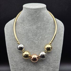 Amrita Singh Gold Tone Necklace w Large Gold, Silver & Rose Gold Tone Balls NWT